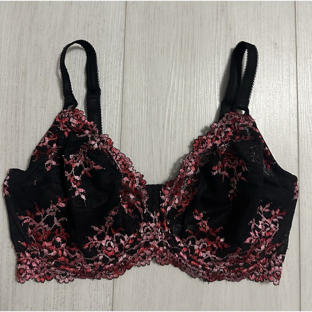 Wacoal Embrace Lace Bra‎ Sz 36DDD - Black / Pink - Floral